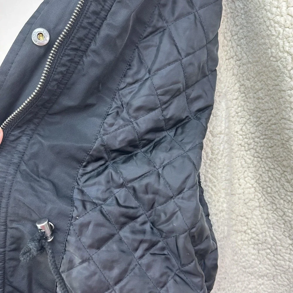 Levis Jacket Mens Large Black‎ Sherpa Lined Parka Faux Fur Hood Quilted Coat